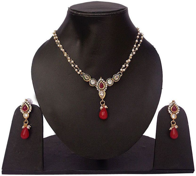 Alloy Gold-plated White, Gold, Red Jewel Set  (Pack of 1)