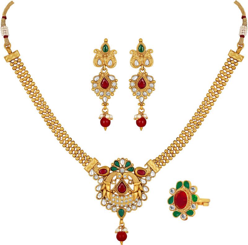 Brass, Copper, Dori Gold-plated Gold, Green, Red Jewel Set  (Pack of 1)