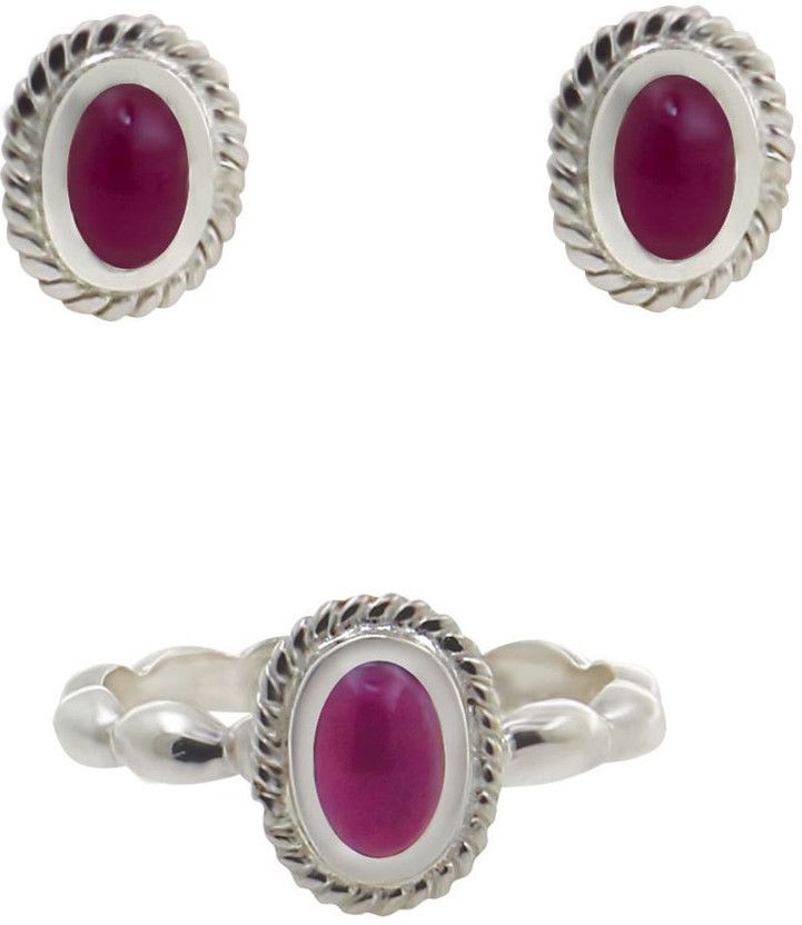 Sterling Silver Sterling Silver Red Jewel Set  (Pack of 1)