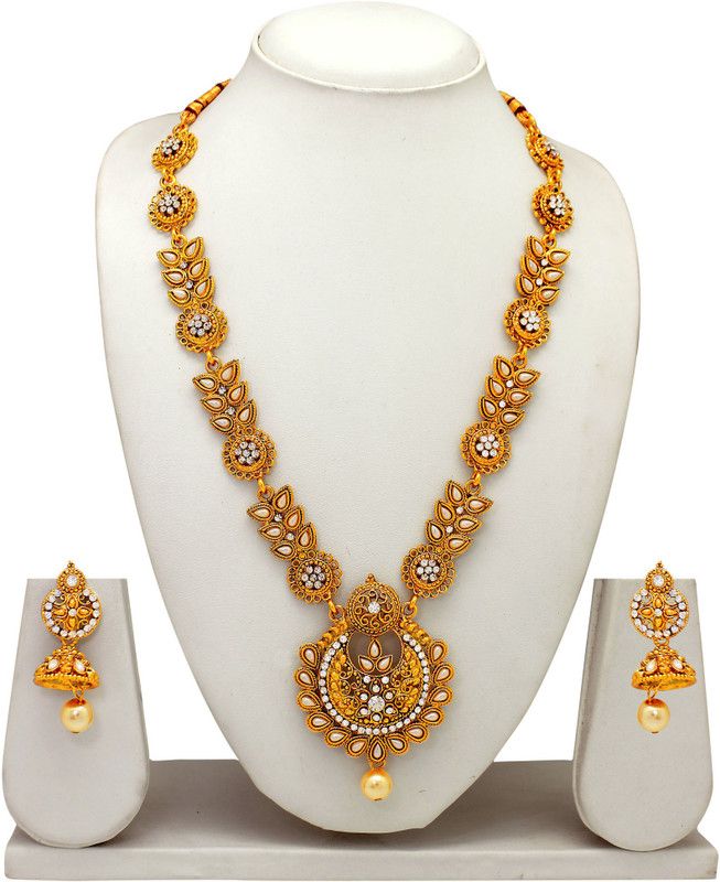 Alloy Copper Gold, White Jewel Set  (Pack of 1)