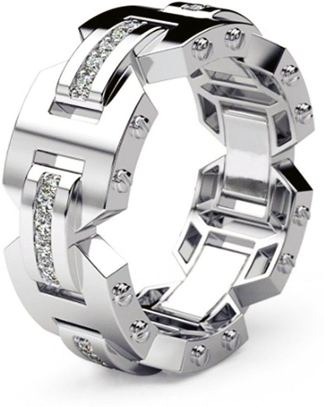 Men Metallic Plated Stainless Steel Band Ring for Men & Bikers Stainless Steel Zircon Platinum Plated Ring