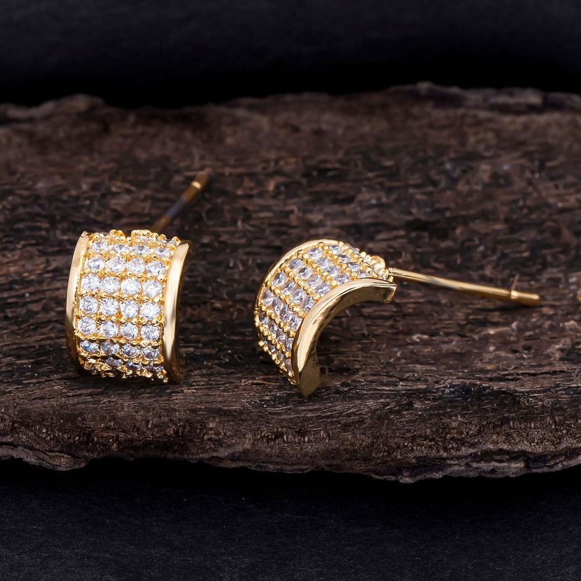 Attractive Gold Plated Hoop Earring For Women Cubic Zirconia Alloy Hoop Earring