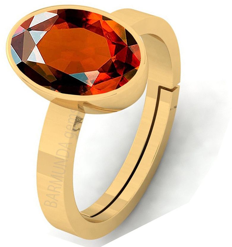10.25 Ratti Hessonite Gomed Stone Panchdhatu Ring Brass Garnet Rhodium Plated Ring