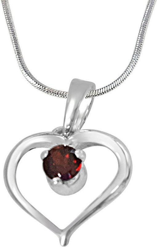 Memories of My Life Heart Shaped Red Garnet & Sterling Silver Pendant with 18 IN Chain (SDP410) Rhodium Garnet Sterling Silver Pendant