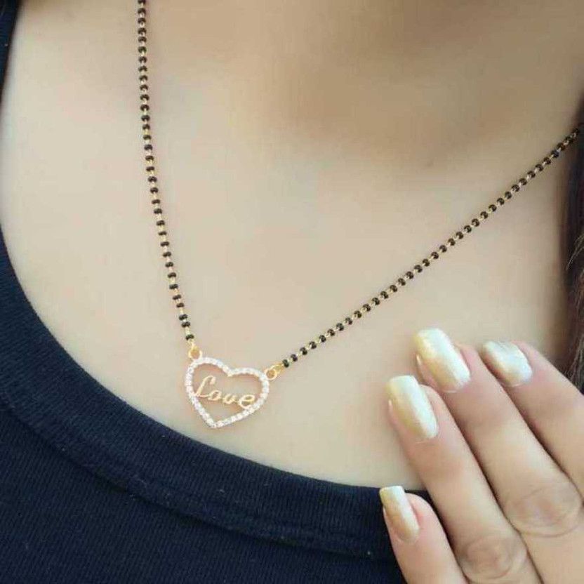 Brado Jewellery One Gram Gold plated Love Heart Mangalsutra For Women and Girls Brass Mangalsutra