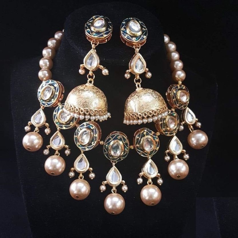 Brass Gold-plated White, Gold, Brown Jewel Set  (Pack of 1)