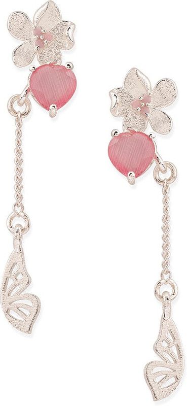 Love Paradise Floral Drop Butterfly Wing Earrings Brass Stud Earring