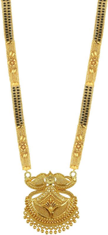 Brado Jewellery Traditional Necklace Pendant Gold Palted Glorious Hand Meena 30 inch Long Mangalsutra/Tanmaniya/nallapusalu/Black Beads Mangalsutr For Women Gold long chain Brass Mangalsutra