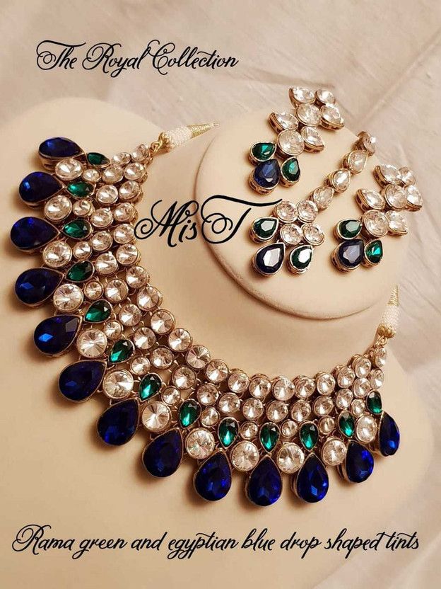 Alloy Gold-plated Green, Blue Jewel Set  (Pack of 1)