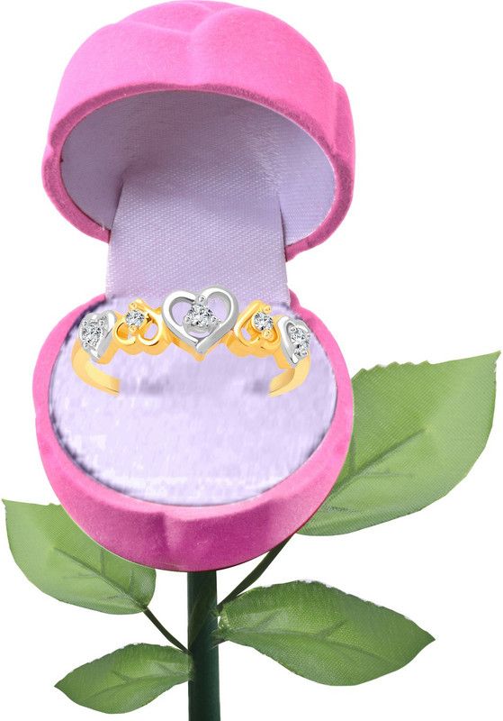 Dancing Heart CZ Gold- Plated Alloy Ring With PROSE Ring Box for Women and Girls - [VFJ1195ROSE-PINK-G8] Alloy Cubic Zirconia Gold Plated Ring