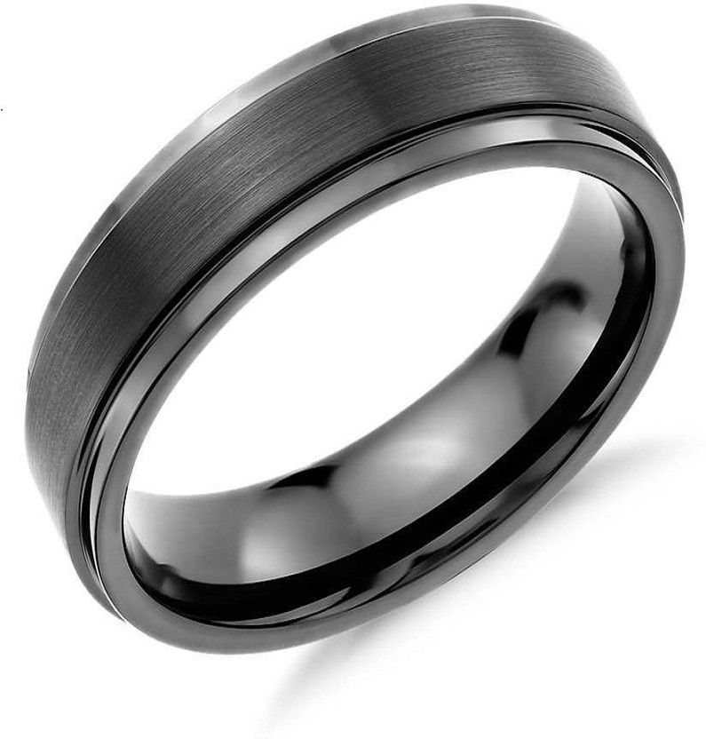 BAND RING Metal Black Silver Plated Ring