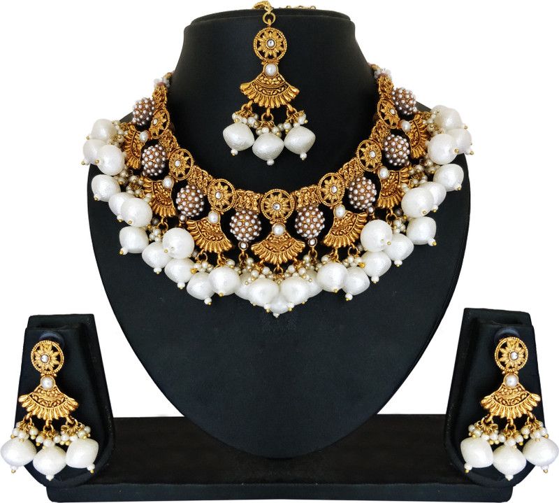 Zinc, Alloy Gold-plated White, Gold Jewel Set  (Pack of 1)