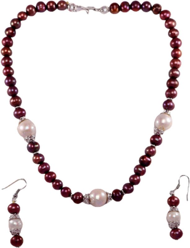 Mother of Pearl Silver Maroon Jewel Set  (Pack of 1)