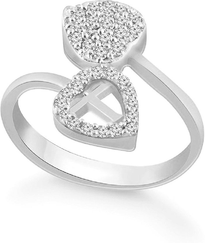 Classic Silver dubble heart ring with diamond studded by SK JEWELS Brass Ring