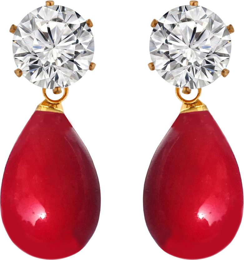 Elegant & Fashionable Red Colour Faux Pearl & White Stone Stud Earrings - 878.12 Acrylic Stud Earring