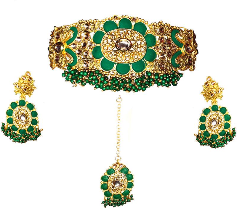 Zinc, Plastic Green, Gold Jewel Set  (Pack of 1)