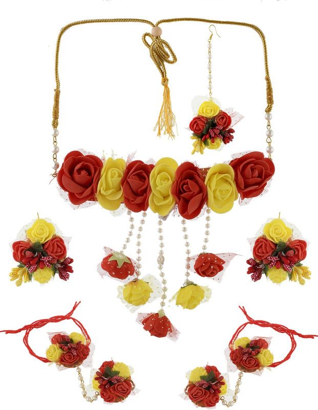Fabric Gold-plated Red, Yellow Jewel Set  (Pack of 1)