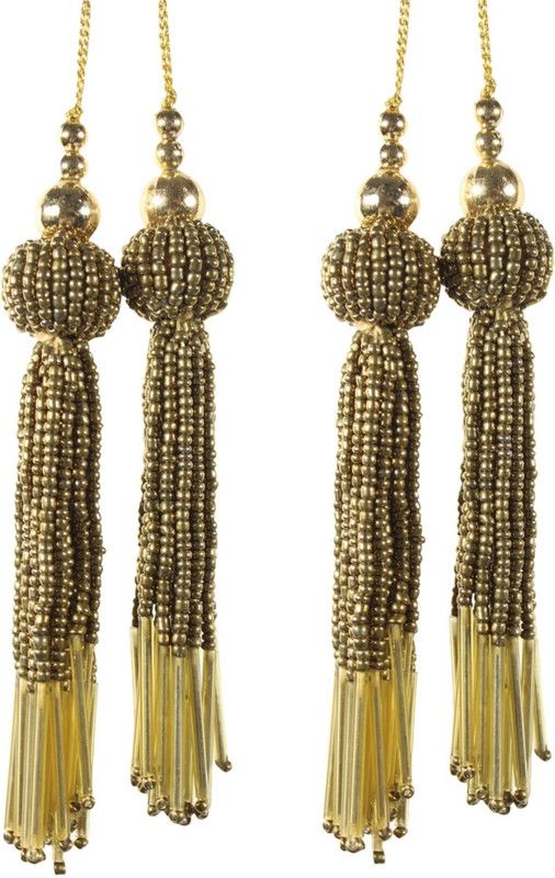 Fashionhaat Trendy and Ethnic Acrylic Antique Golden Pearls Tassel Women's Ethnic Work Hanging Golden Latkan for Saree Blouse Dupatta Lehenga Gowns (Set of 2 Pairs) (Antique Golden) Brooch  (Gold)