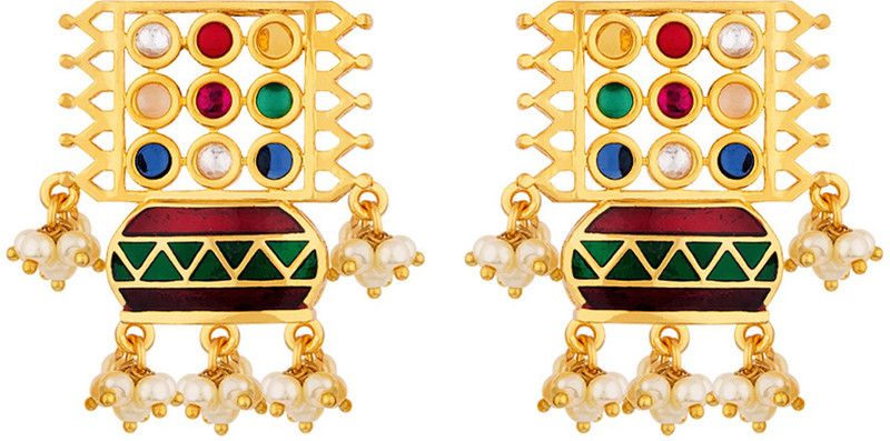 Navratan Rangoli Design Brass Earrings Brass Drops & Danglers