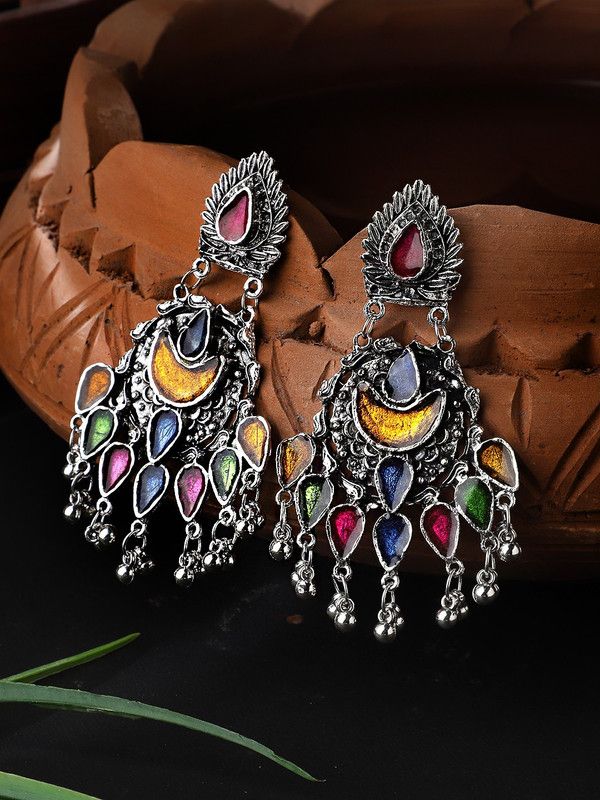 Oxidized Multicolor Minakari Earrings Set Alloy Earring Set