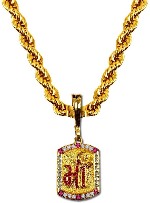 Shri Durga Vaishno Devi Maa/Sherawali Mata Trishul Rope Chain Pendant Locket Gold-plated Stainless Steel Locket Set