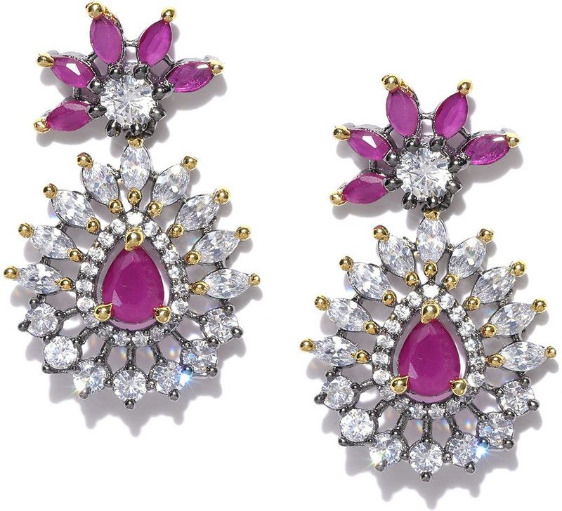 PANASH Black & Pink Oversized drop Earrings Cubic Zirconia Brass Stud Earring