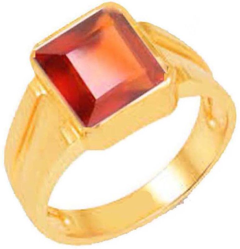 Natural Certified Hessonite (Gomed) Square 9.25 Ratti or 8.5 Carat for Male & Female Panchdhatu 22k Gold Plated Ring Alloy Gold Plated Ring