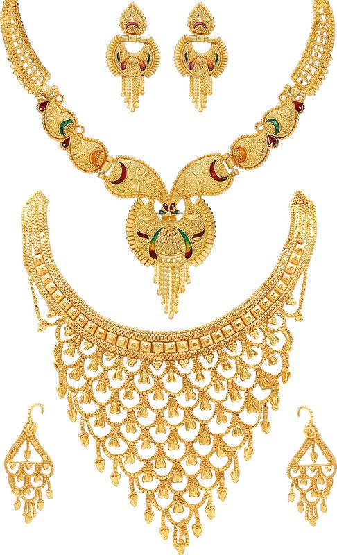 Alloy Gold-plated Gold, Green, Red Jewel Set  (Pack of 2)