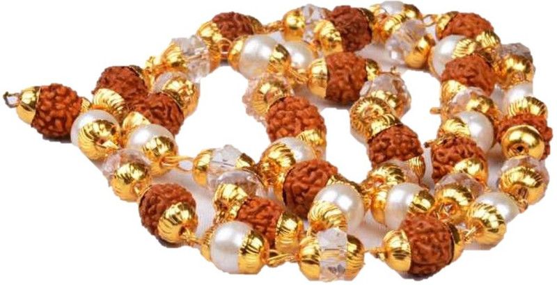 Energized Rudraksha with Pearl and Sphatik Mala Combination Rare Collection Resin Chain Set Resin Choker