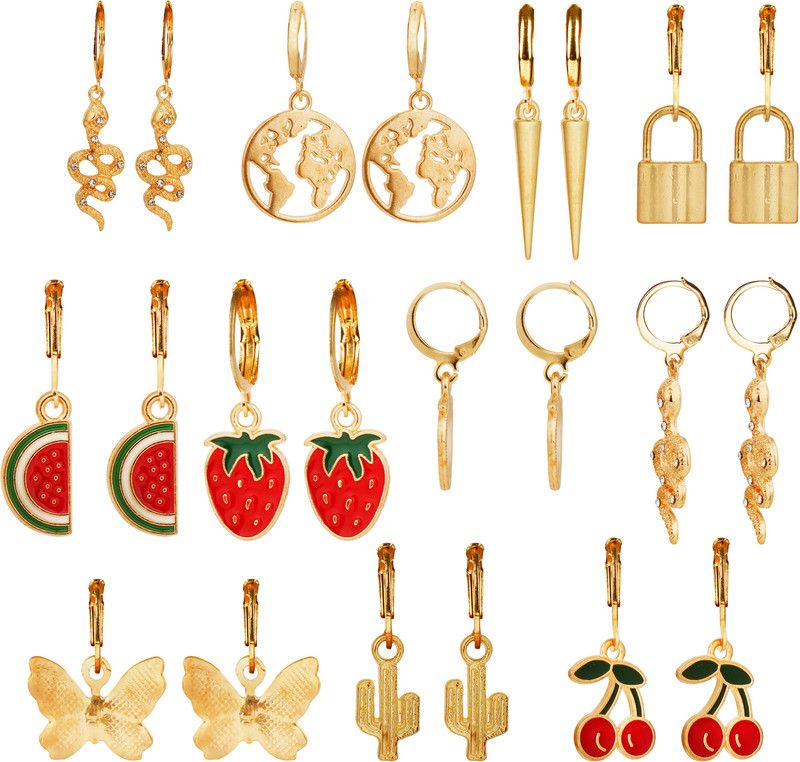 Exclusive Cherry Design Earring Set For Women Earrings For Women Girls Set of 9 Alloy Earring Set