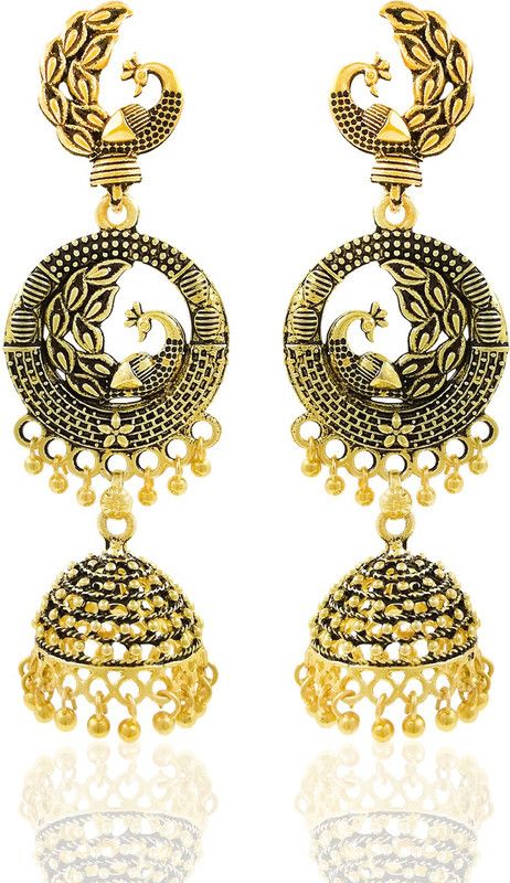 Gold Fancy Pearl Peacock Jhumka Jhumki Earrings For Women Girls Alloy Jhumki Earring