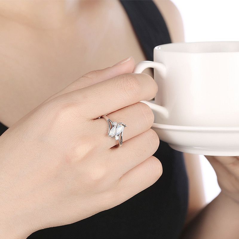 Adjustable Ring Olivia Man-Made Opal Invisible Setting Rhodium Plated Rings Crystal Opal Rhodium Plated Ring