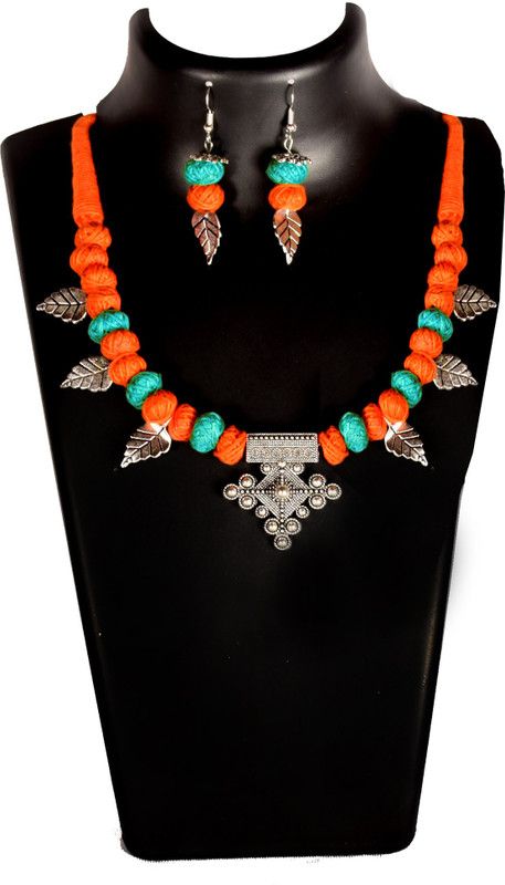 Oxidised Silver Orange, Blue Jewel Set  (Pack of 1)