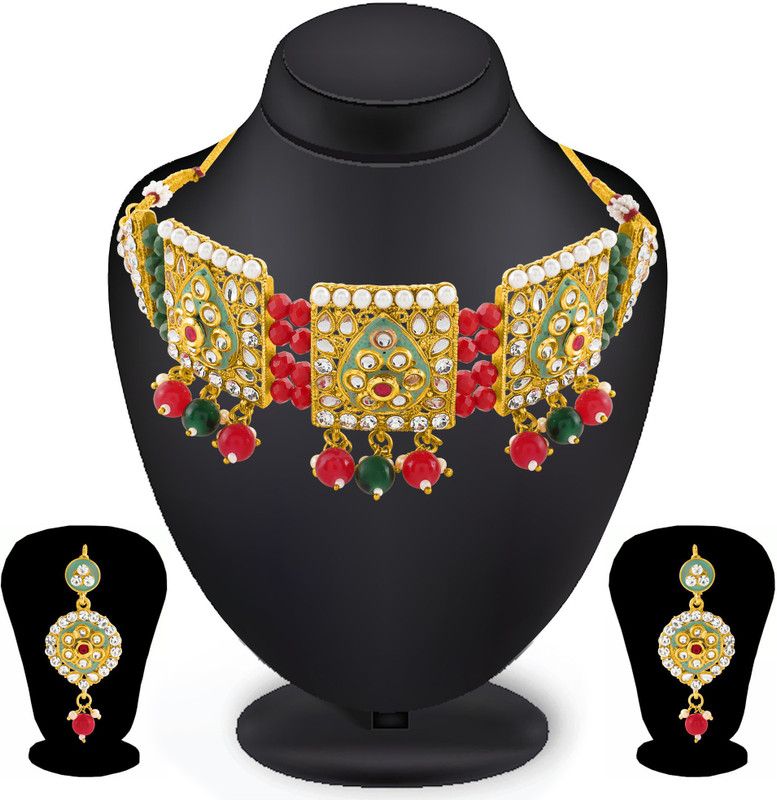 Alloy Gold-plated Green, Red, Silver Jewel Set  (Pack of 1)