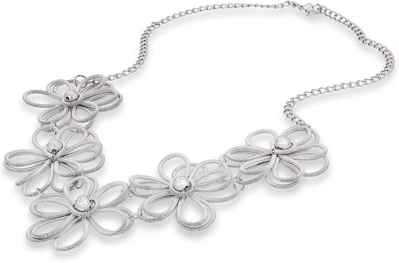 Traditional Jewel Pearl, Diamond Silver Plated Alloy Necklace