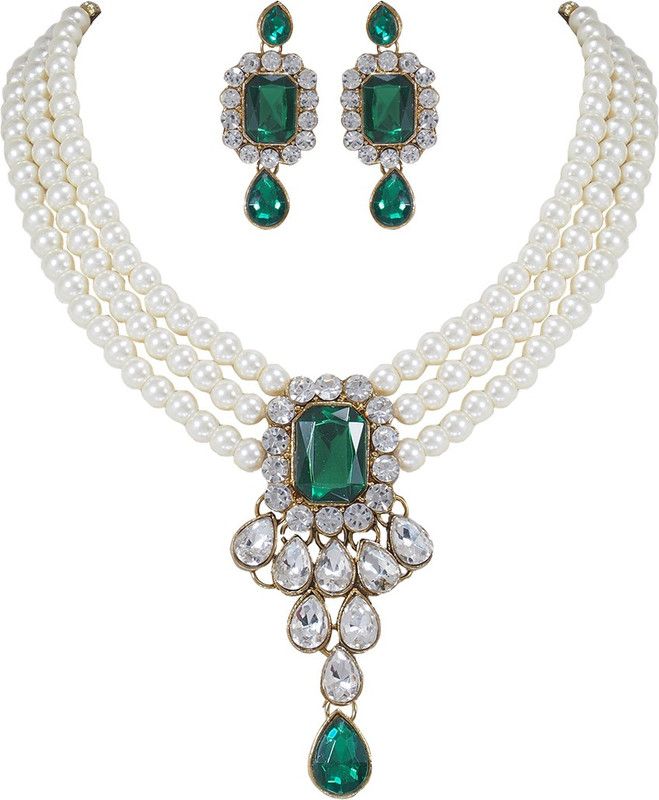 Alloy Gold-plated Silver, Green Jewel Set  (Pack of 1)