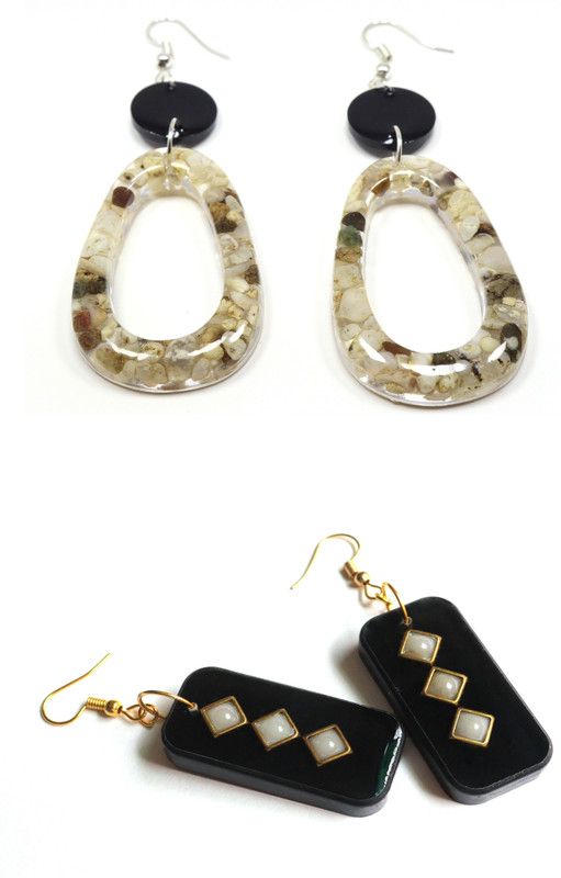 Sea Stone and White stone handmade earrings for women Resin Drops & Danglers