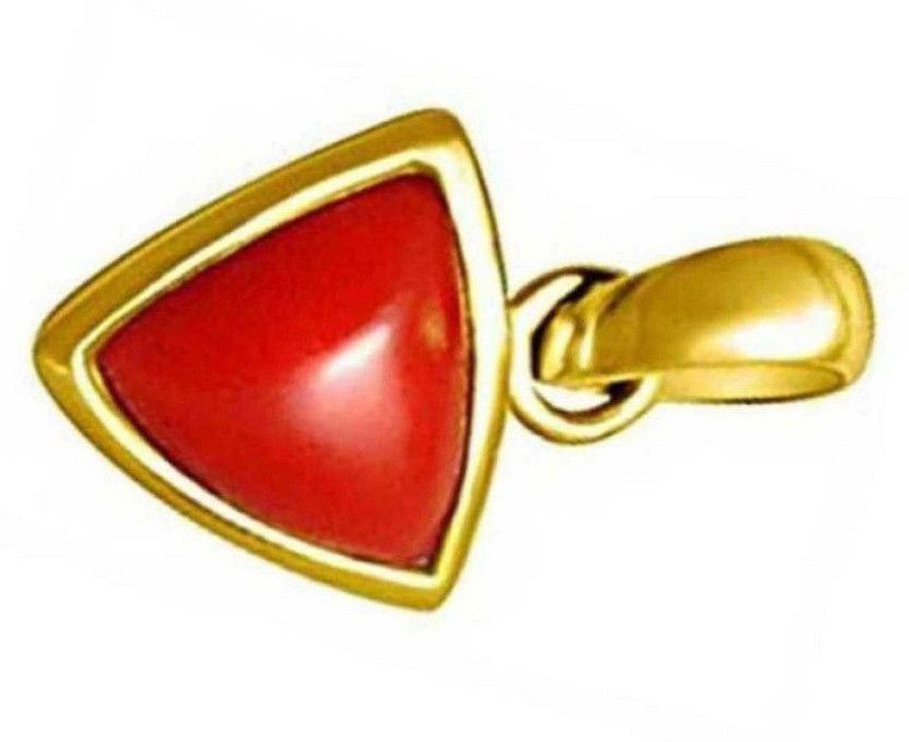 Triangle Coral Stone Pendant Precious Coral stone Certified and Astrological Purpose for men & women Gold-plated Stone Pendant