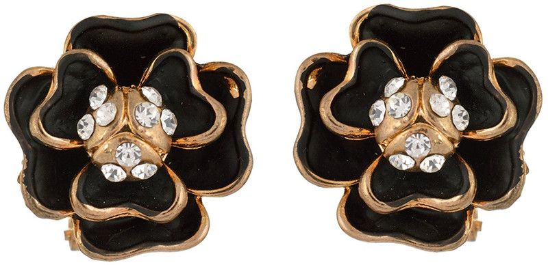 Premium Pink & Gold Metal Stud Earrings for Women's & Girl's -ER0315_Black Metal Stud Earring