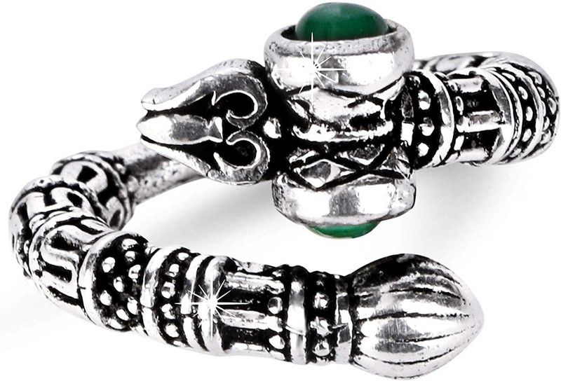 Latest Design Unisex Trishul Damru Silver Oxidized Traditional Adjustable Ring for Women and Men Metal Silver Plated Ring