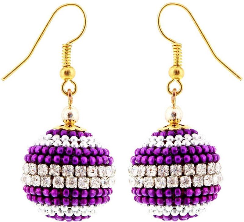 Handmade Paper Quilling Purple N Silver Ball Jhumki Diamond Paper Drops & Danglers