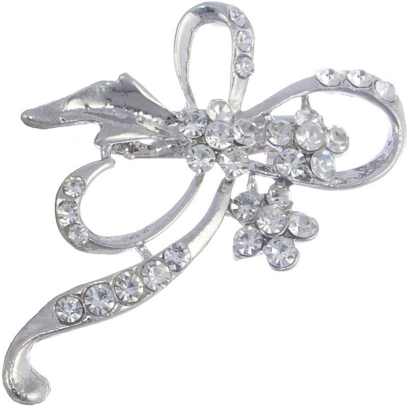 One Personal Care Diamond Studded Flower & Bow Inspired Unisex Pins for Stole, Abaya, Scarf, Saree & Blazer Lapel Brooch  (Silver)