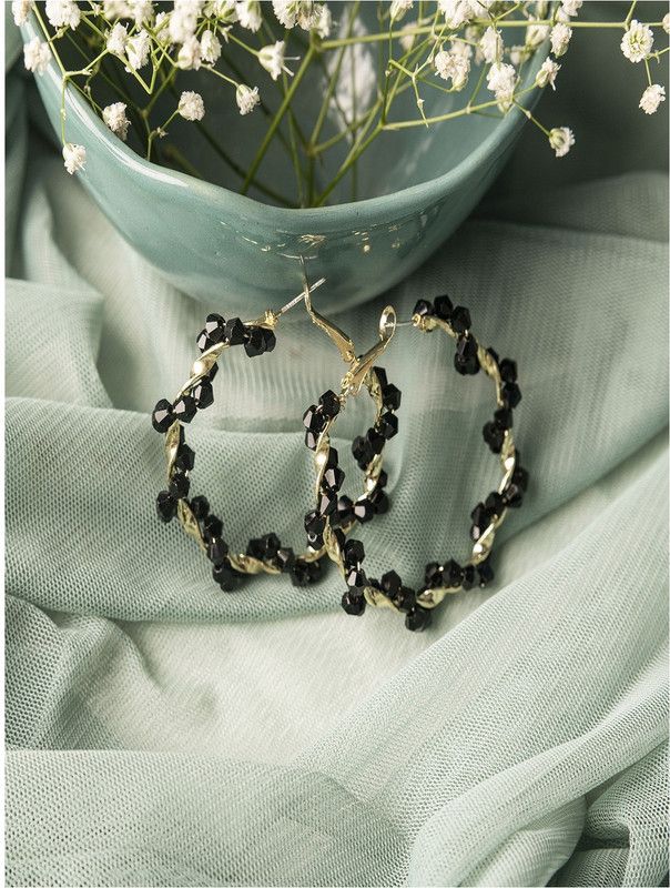 Jewelz Women Black Pearls Hoop Bali Earrings Alloy Hoop Earring