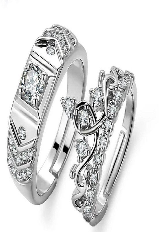 18K stainless Steel crown Design Crystal Ring For Lover Stainless Steel Cubic Zirconia Silver Plated Ring Set
