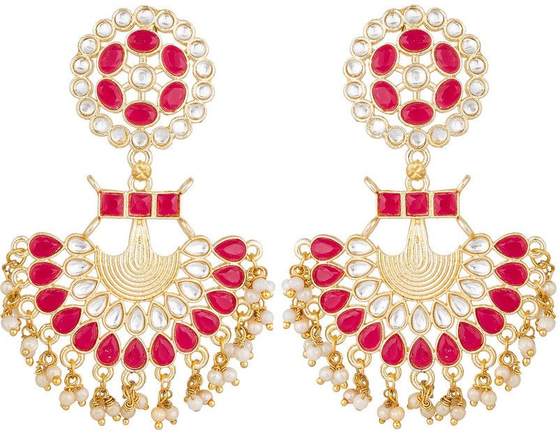 Dangling Kundan Pearl Jhumkha Diamond Zinc Chandbali Earring