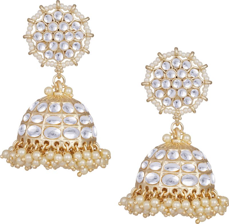 Kundan Studded Pearl Drop Jhumki Earrings for Women and Girls . Copper Drops & Danglers