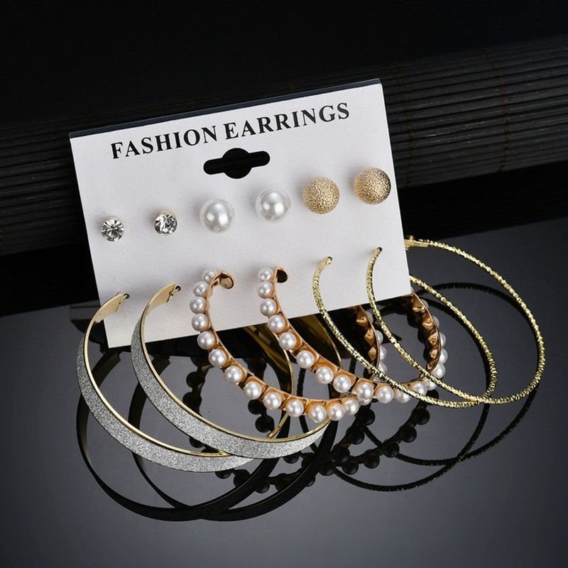 Multiple Stud Earrings Big Hoop Tassel Drop Pearl Earrings Pearl Metal Hoop Earring