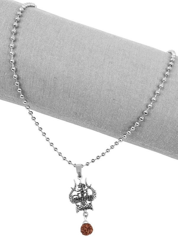Silver Om Namah Shivay Shiva Trishul Mahadev Mahakal Locket Pendant Necklace Stainless Steel Pendant