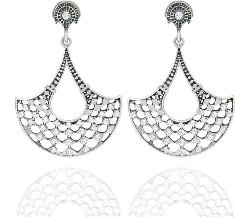 Oxidized Silver Plated Corrode Collection Earrings In Vintage Finish For Women Cubic Zirconia Alloy Drops & Danglers