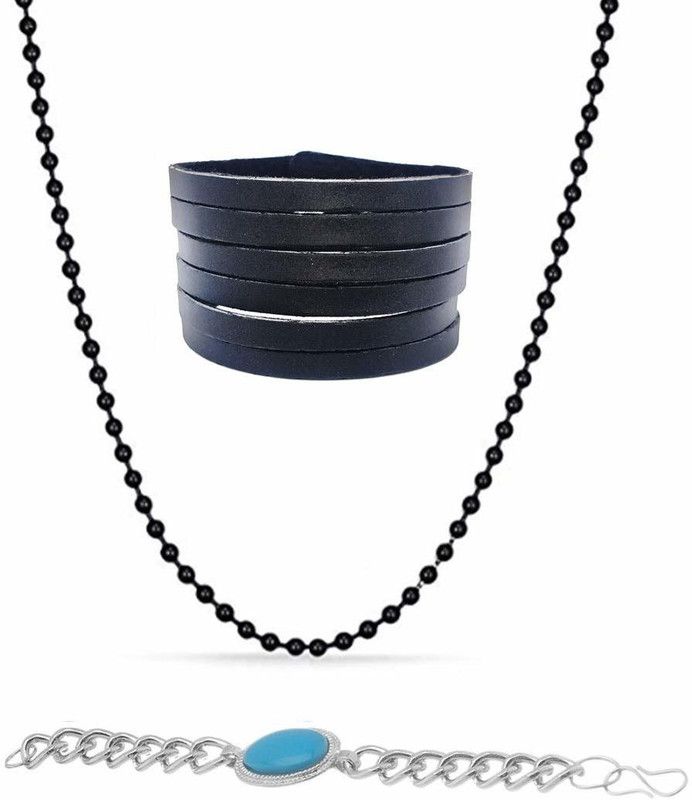 Leather, Stainless Steel Black, Silver Jewel Set  (Pack of 1)